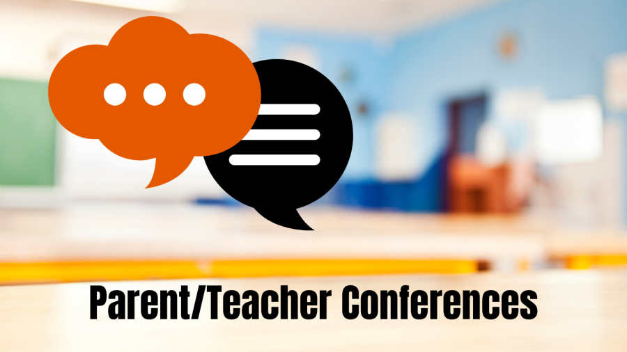 Parent Teacher Conferences poster with chat bubble icons